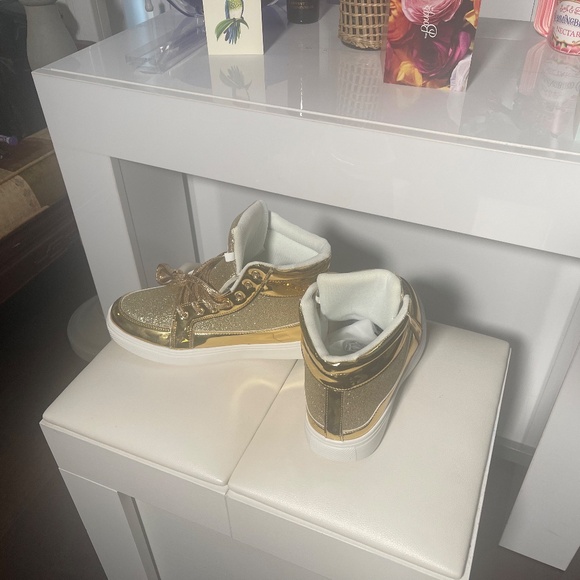 Gold Glitter High-Top Sneakers – Metallic Gold – Size 43 (Women’s 11) - Picture 4 of 6